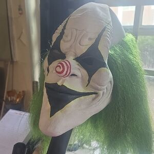 Creepy Clown Mask with Green Hair